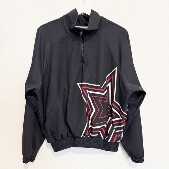 Goldsheep Star Print Quarter Zip Pullover Athletic Jacket Gym Black Size Small - Picture 1 of 8